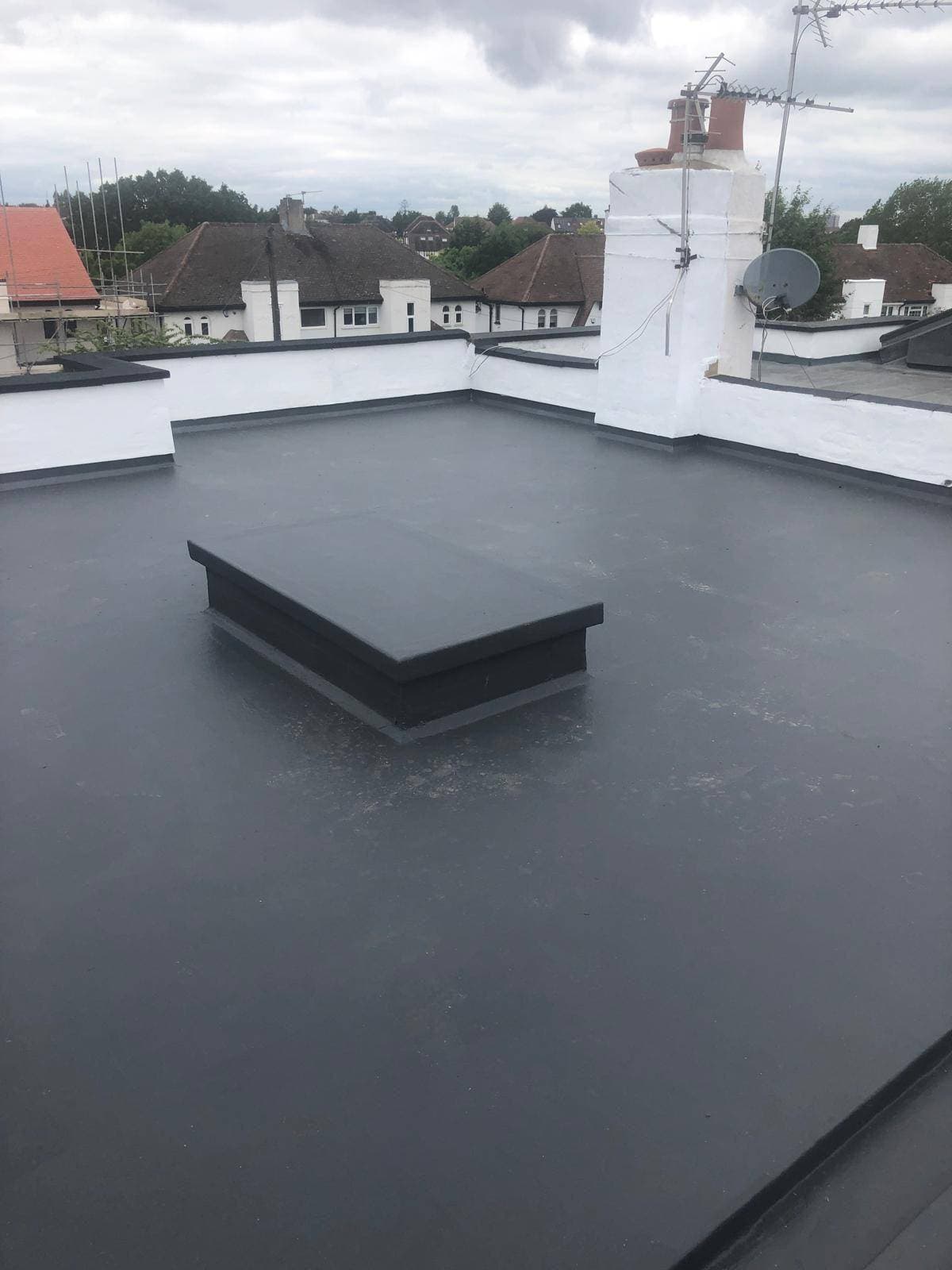 EPDM rubber flat roof with skylight